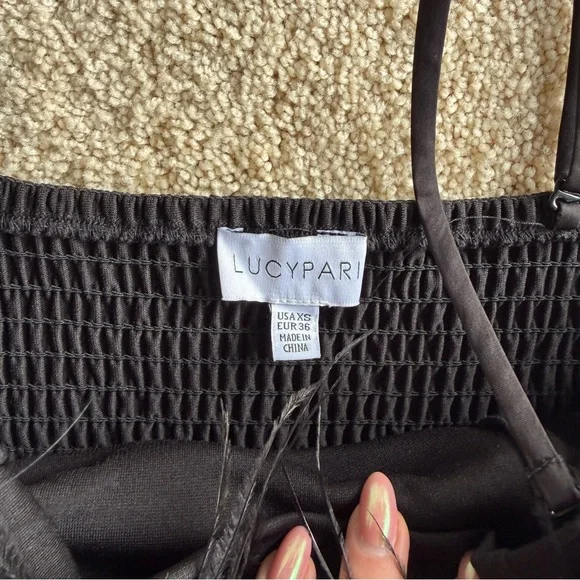 Lucy Paris Feather Trim Crop Top Black Strapless Camisole XS Party Y2K - Picture 2 of 4